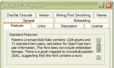 Скриншот 1 из 1 программы Microsoft OpenType Font Properties Extension