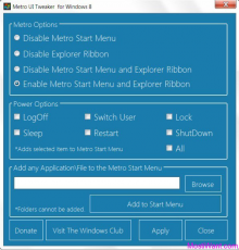 Скриншот 1 из 1 программы Metro UI Tweaker