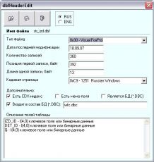 Скриншот 1 из 2 программы dbfHeaderEdit