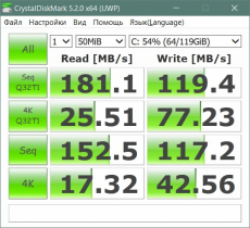Скриншот 1 из 1 программы CrystalDiskMark (Windows 10)