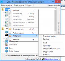 Скриншот 1 из 2 программы Win+X Menu Editor